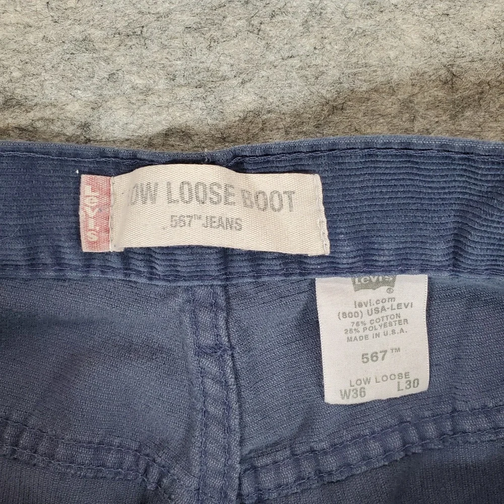 Levi's 567 Low Loose Boot Corduroy Pants Mens 36x30 Navy Blue Baggy Wide Leg USA